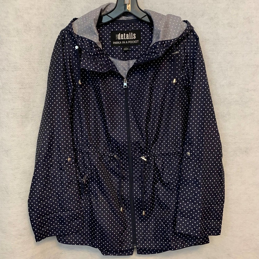 Parka In A Pocket Blue With White Polka Dots Women's Size S
